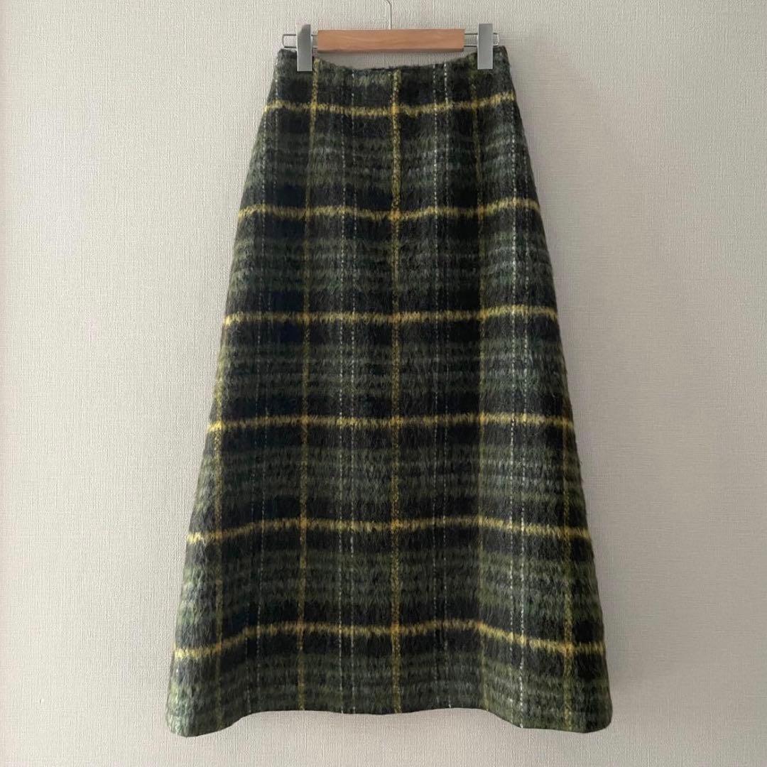 美品！Curensologyカレンソロジー シャギーチェックスカート グリーン