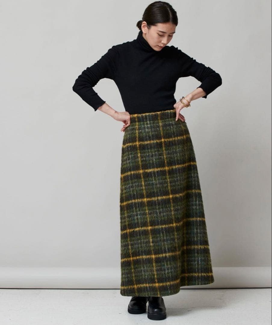 美品！Curensologyカレンソロジー シャギーチェックスカート グリーン