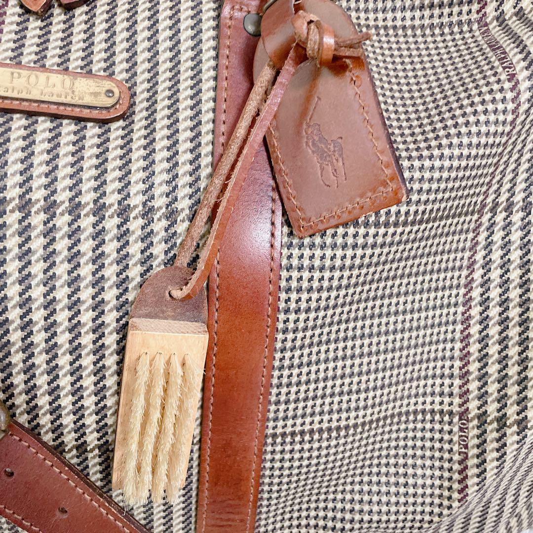 美品　ポロラルフローレン　2way ボストンバッグ　千鳥格子　旅行　PVCレザー