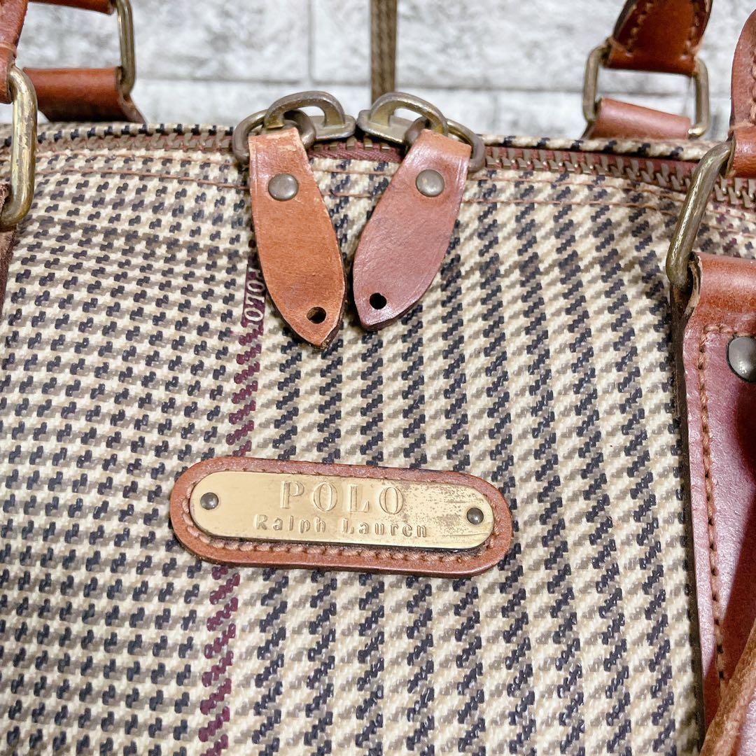 美品　ポロラルフローレン　2way ボストンバッグ　千鳥格子　旅行　PVCレザー
