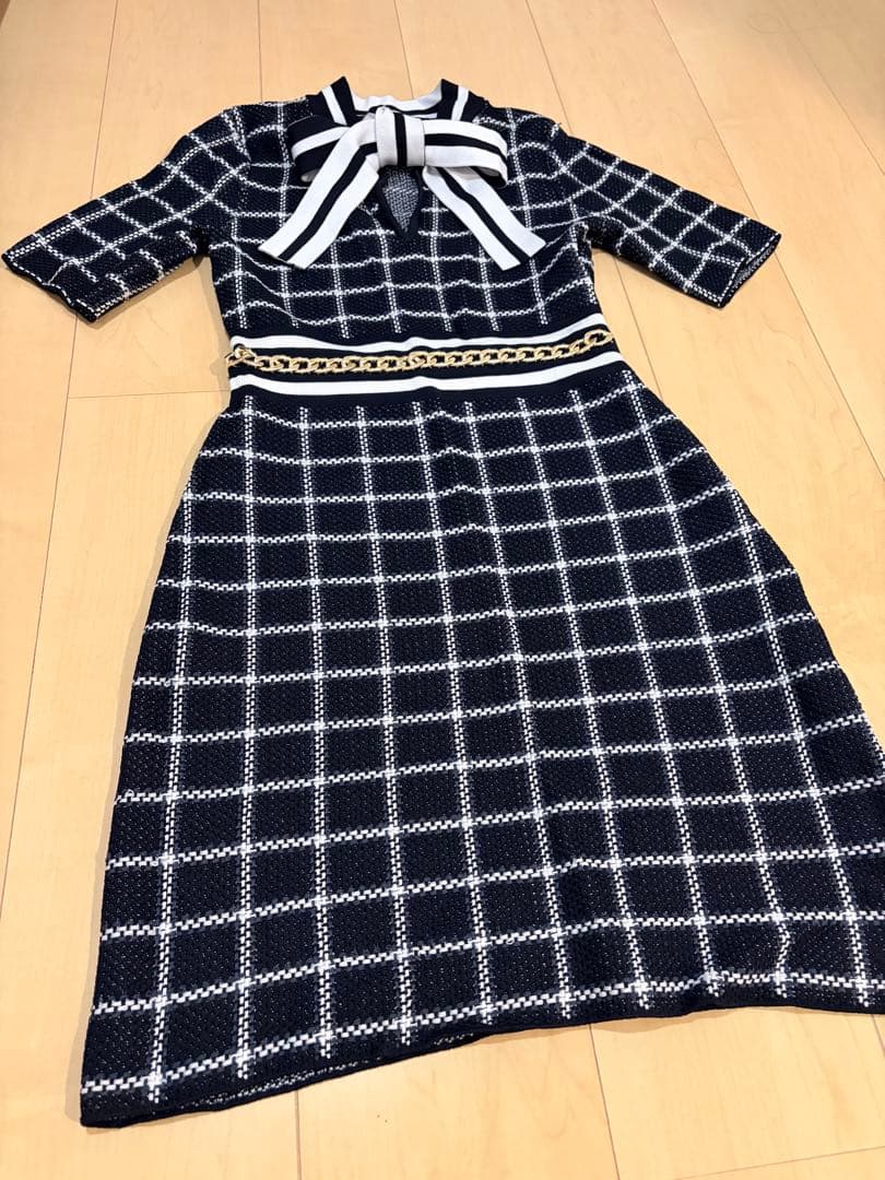 ほぼ未使用　KAREN MILLEN ニット　チェック　ワンピース