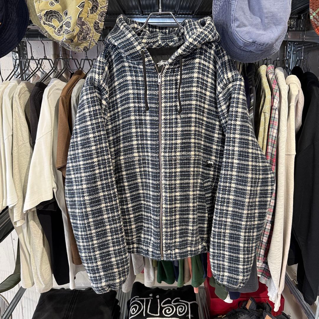 【短丈ボックス、フランネルワークジャケット】stussyアウター古着ストリートM