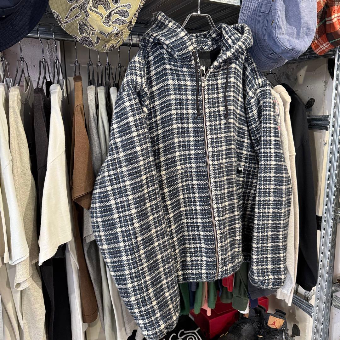 【短丈ボックス、フランネルワークジャケット】stussyアウター古着ストリートM