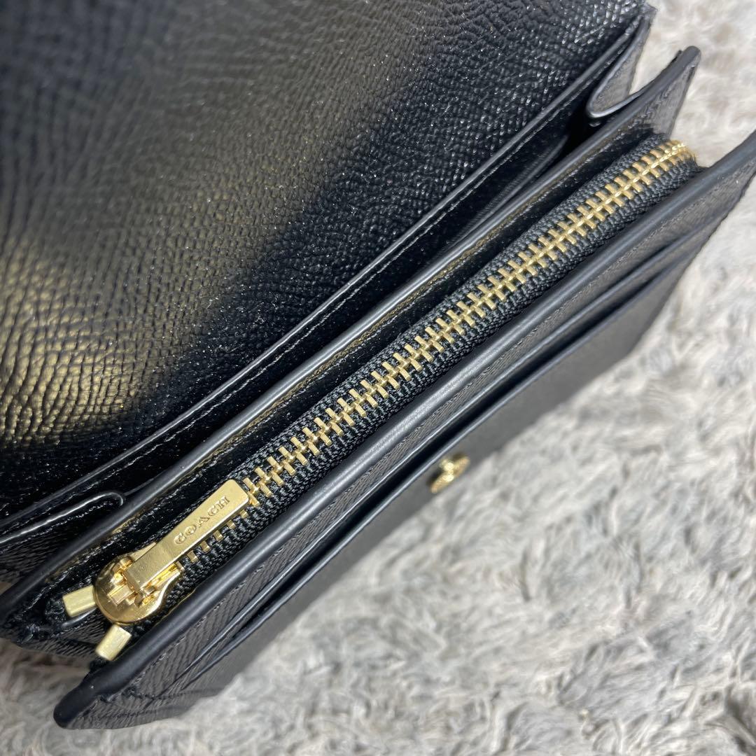 【未使用】COACH コーチ 三つ折り財布 PVC×レザー 花柄 ブラック
