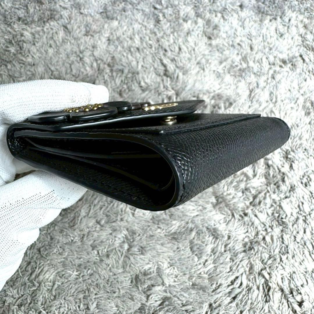 【未使用】COACH コーチ 三つ折り財布 PVC×レザー 花柄 ブラック