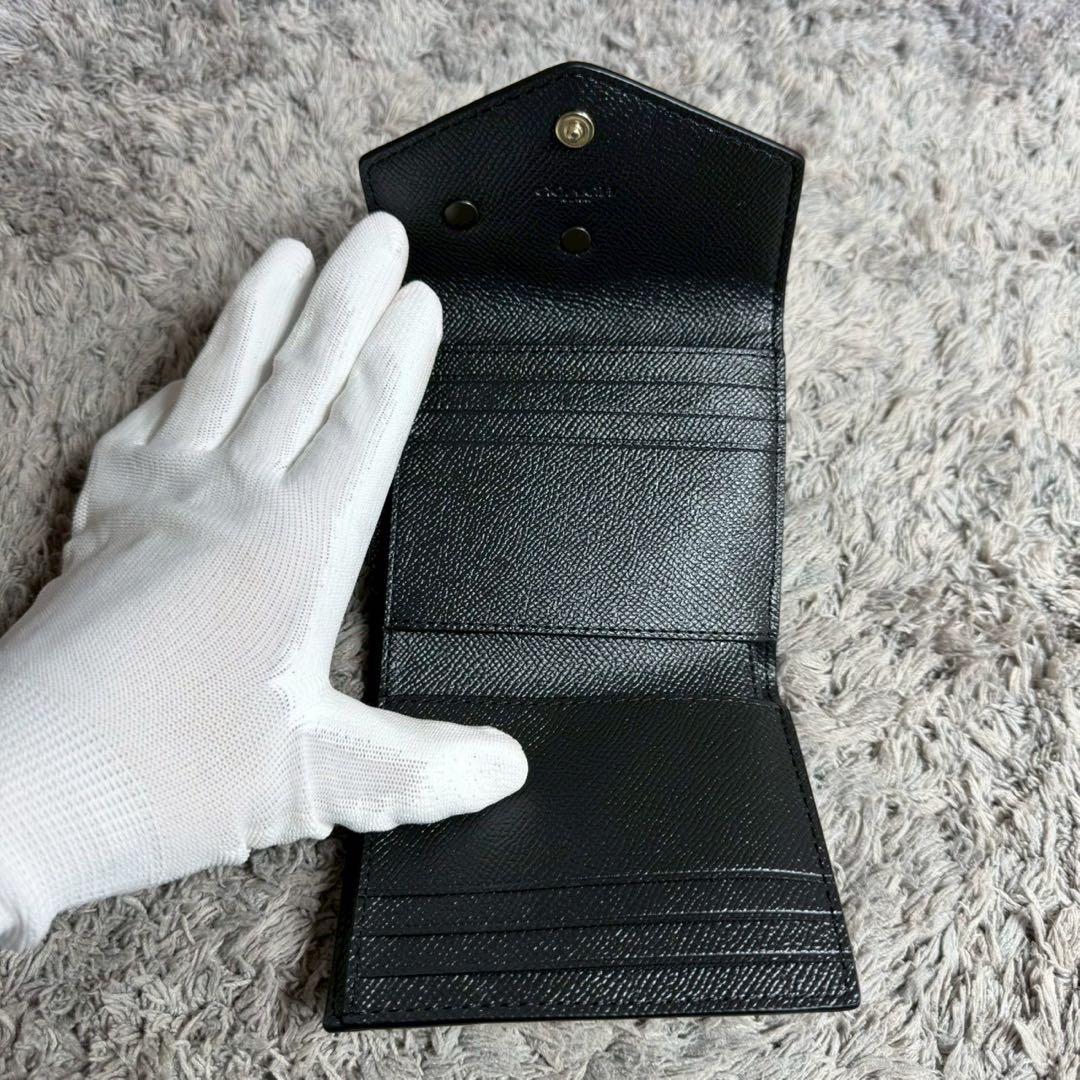 【未使用】COACH コーチ 三つ折り財布 PVC×レザー 花柄 ブラック