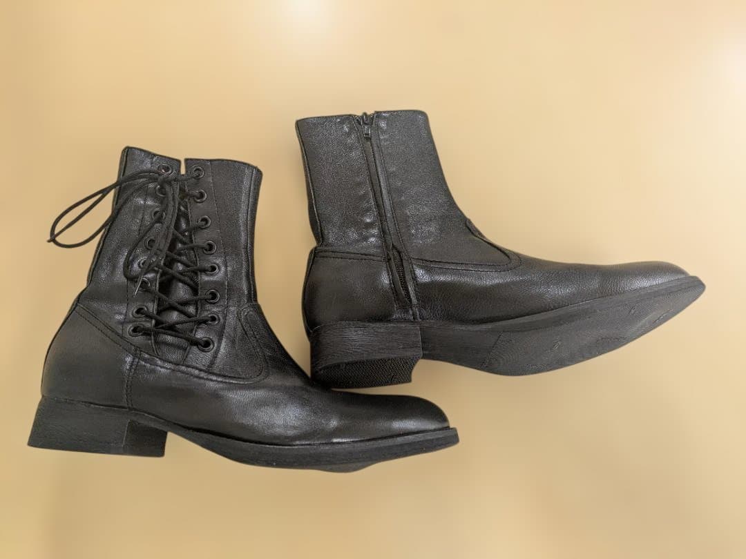 Yohji Yamamoto　黒いレザー ブーツ ジッパー レースアップ