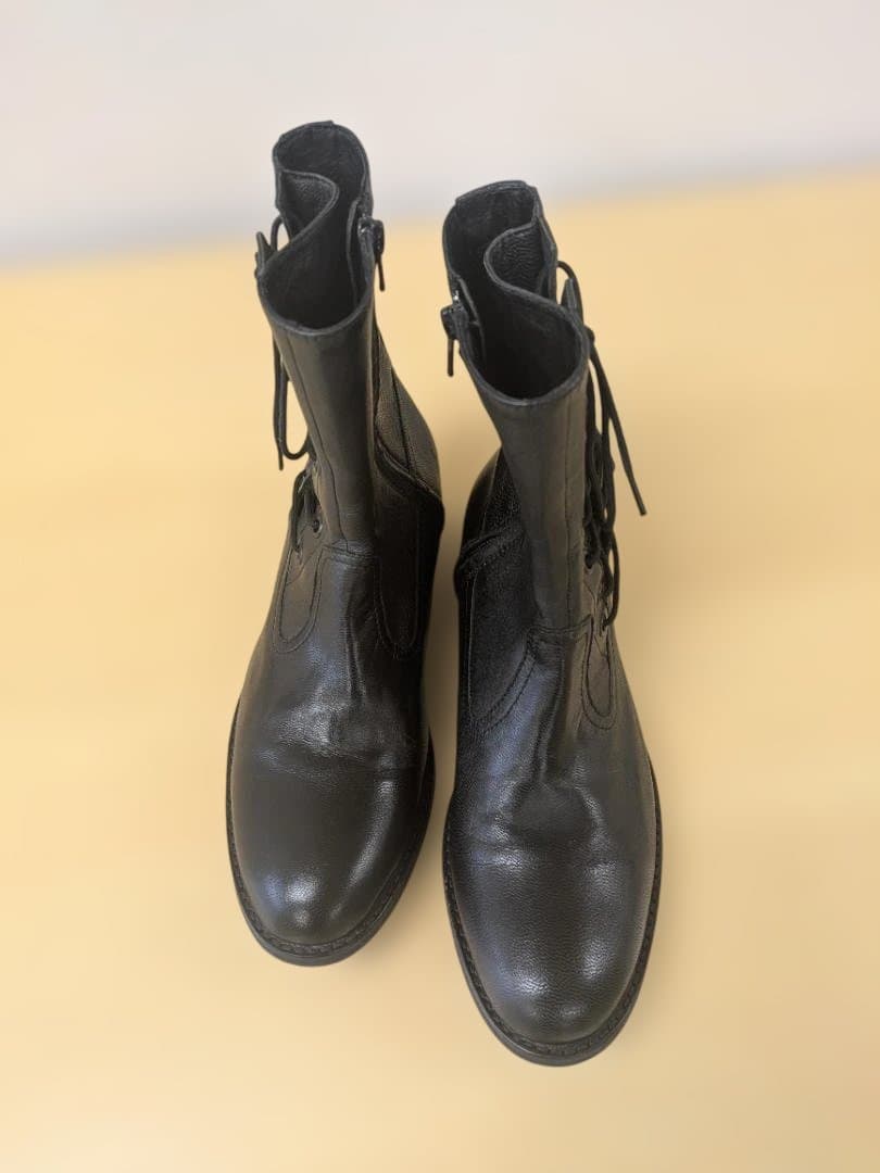 Yohji Yamamoto　黒いレザー ブーツ ジッパー レースアップ