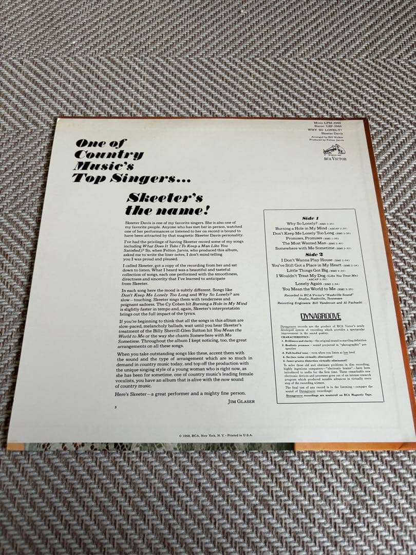 SKEETER DAVIS - WHY SO LONELY? 【LPレコード】