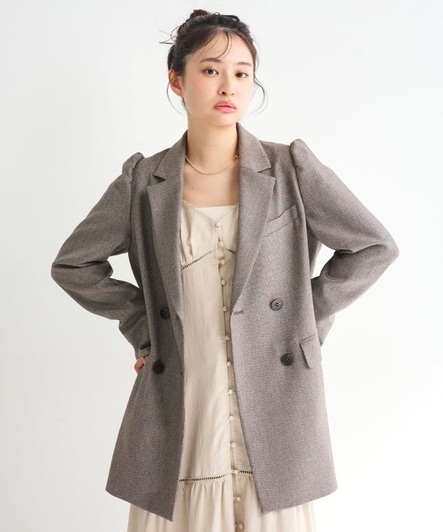 新品 COCODEAL ロングダブルジャケット ブラウン ベージュ ココディール