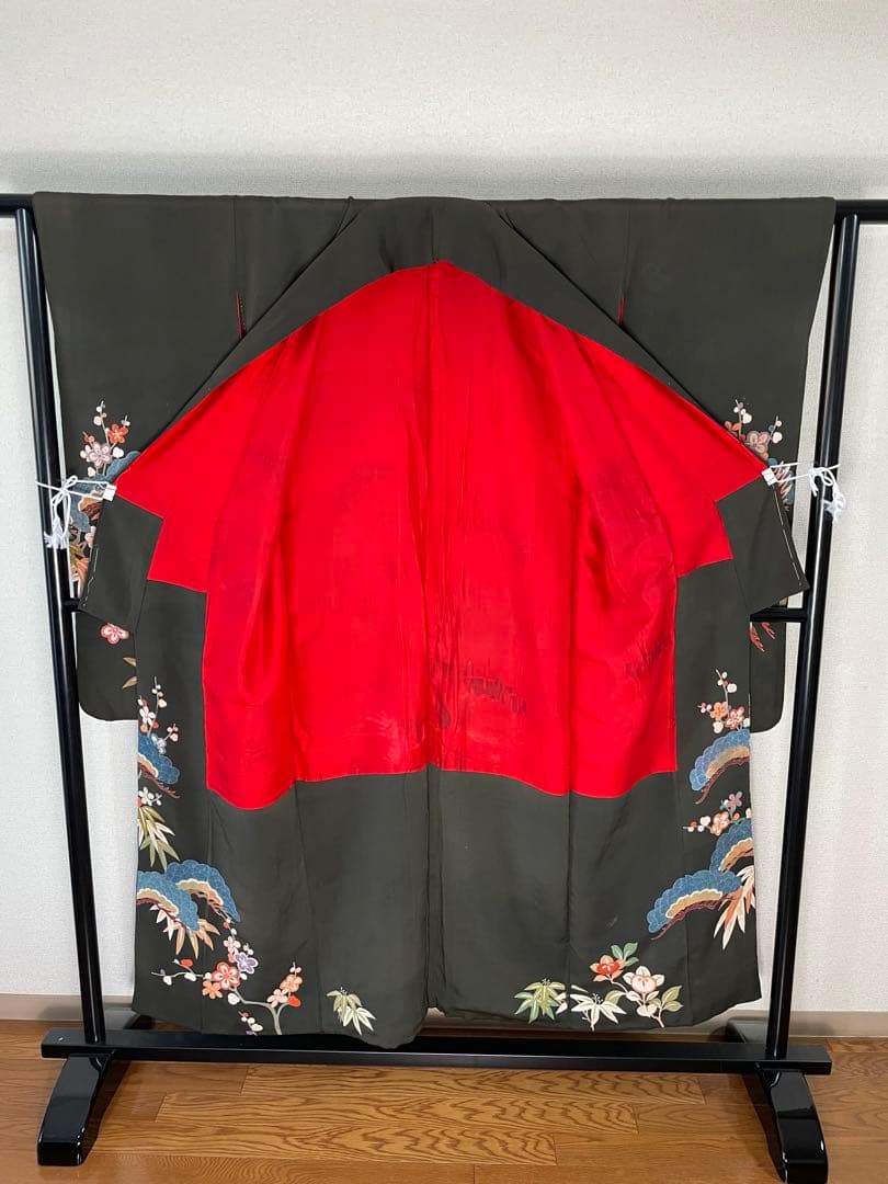 アンティーク　着物　振袖　古典柄　花柄　松　家紋　大正ロマン　RT4