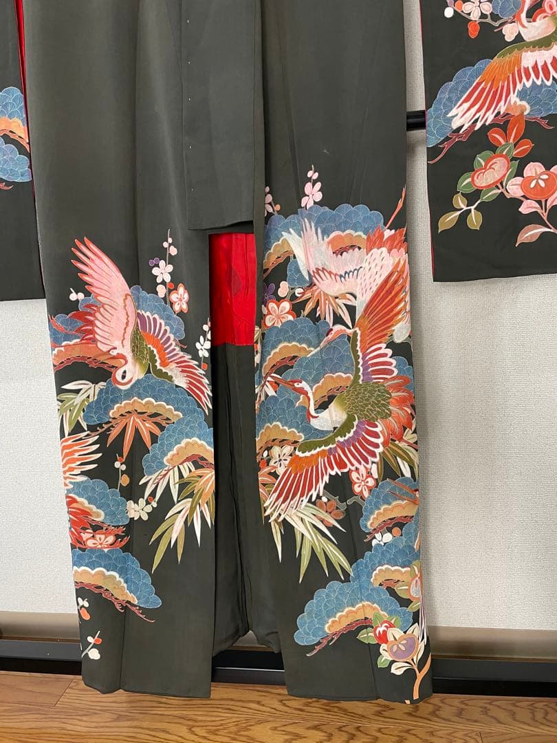 アンティーク　着物　振袖　古典柄　花柄　松　家紋　大正ロマン　RT4