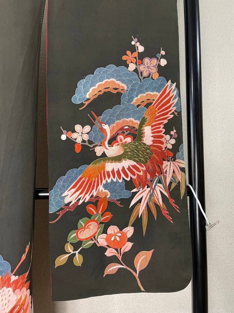 アンティーク　着物　振袖　古典柄　花柄　松　家紋　大正ロマン　RT4