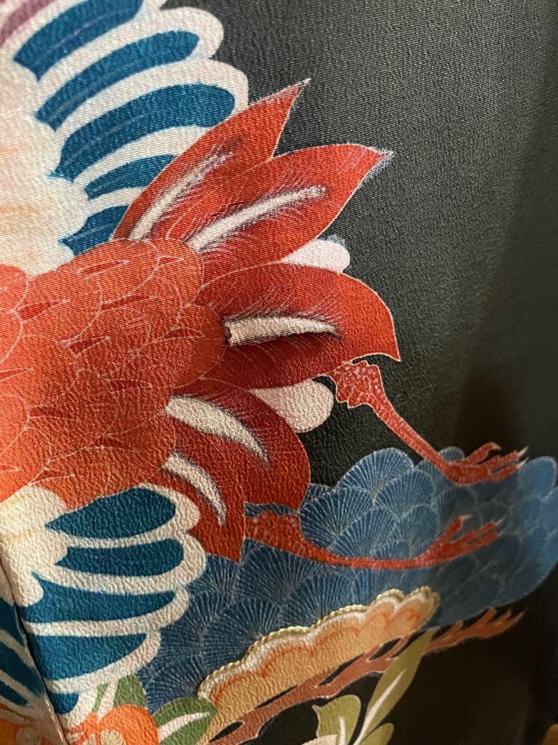 アンティーク　着物　振袖　古典柄　花柄　松　家紋　大正ロマン　RT4