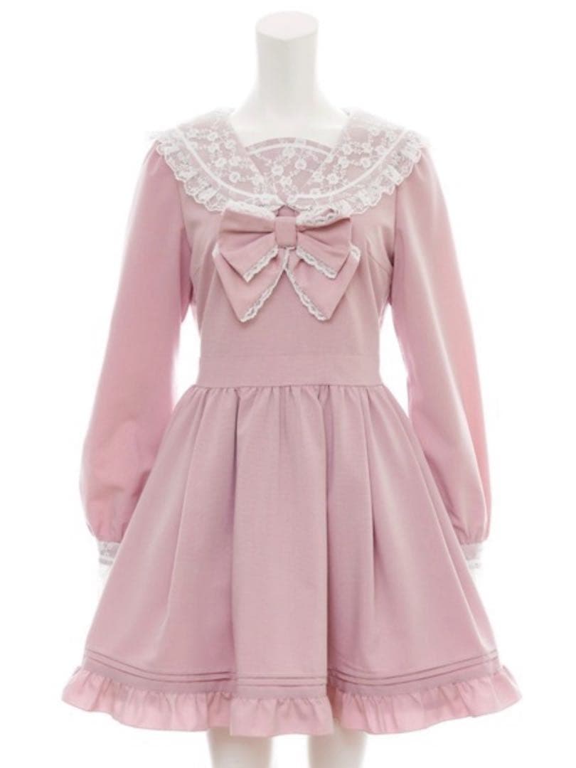 極美品✨完売品 シークレットハニー レースフリルセーラーワンピース 長袖 ピンク