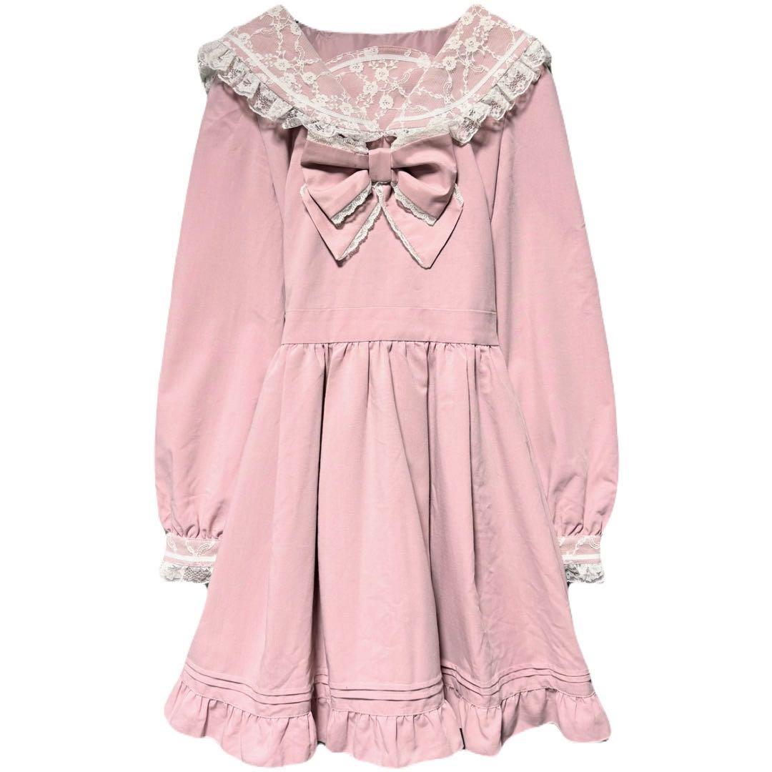 極美品✨完売品 シークレットハニー レースフリルセーラーワンピース 長袖 ピンク
