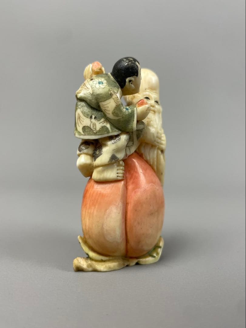 時代根付 極上細密彫り白材 寿老人 マンモス牙製 中国美術 不老長寿 縁起物