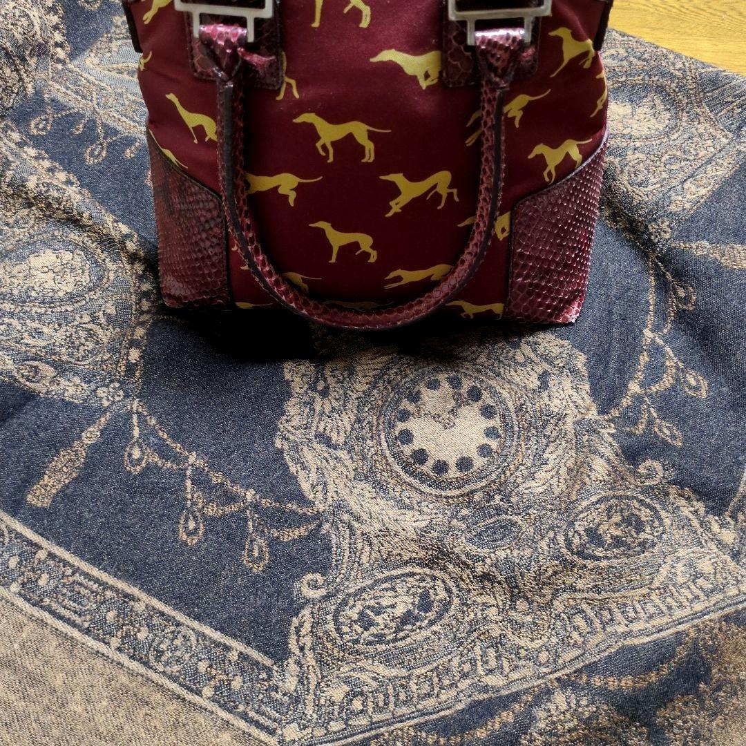 TRUSSARDI 扇と置時計 大判ウールストール ショール 茶系