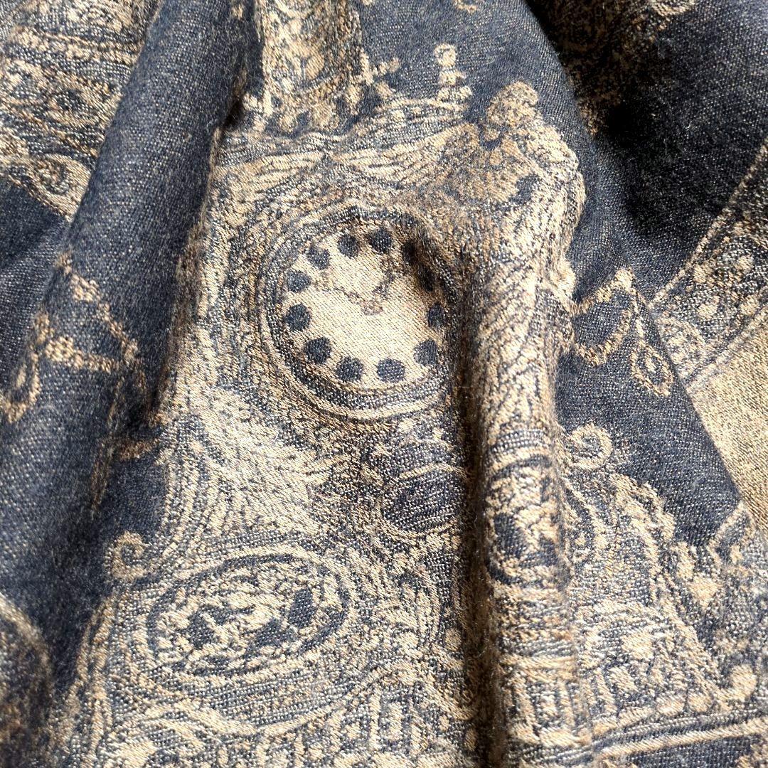 TRUSSARDI 扇と置時計 大判ウールストール ショール 茶系