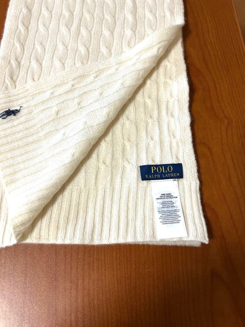 美品　ポロ・ラルフ・ローレン ケーブル編みマフラー アイボリー