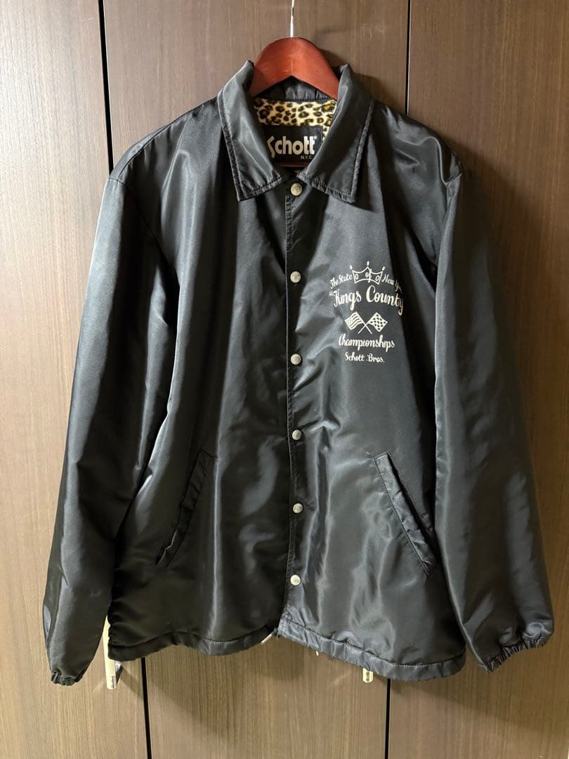 schott コーチジャケット L ショット ブラック レオパード