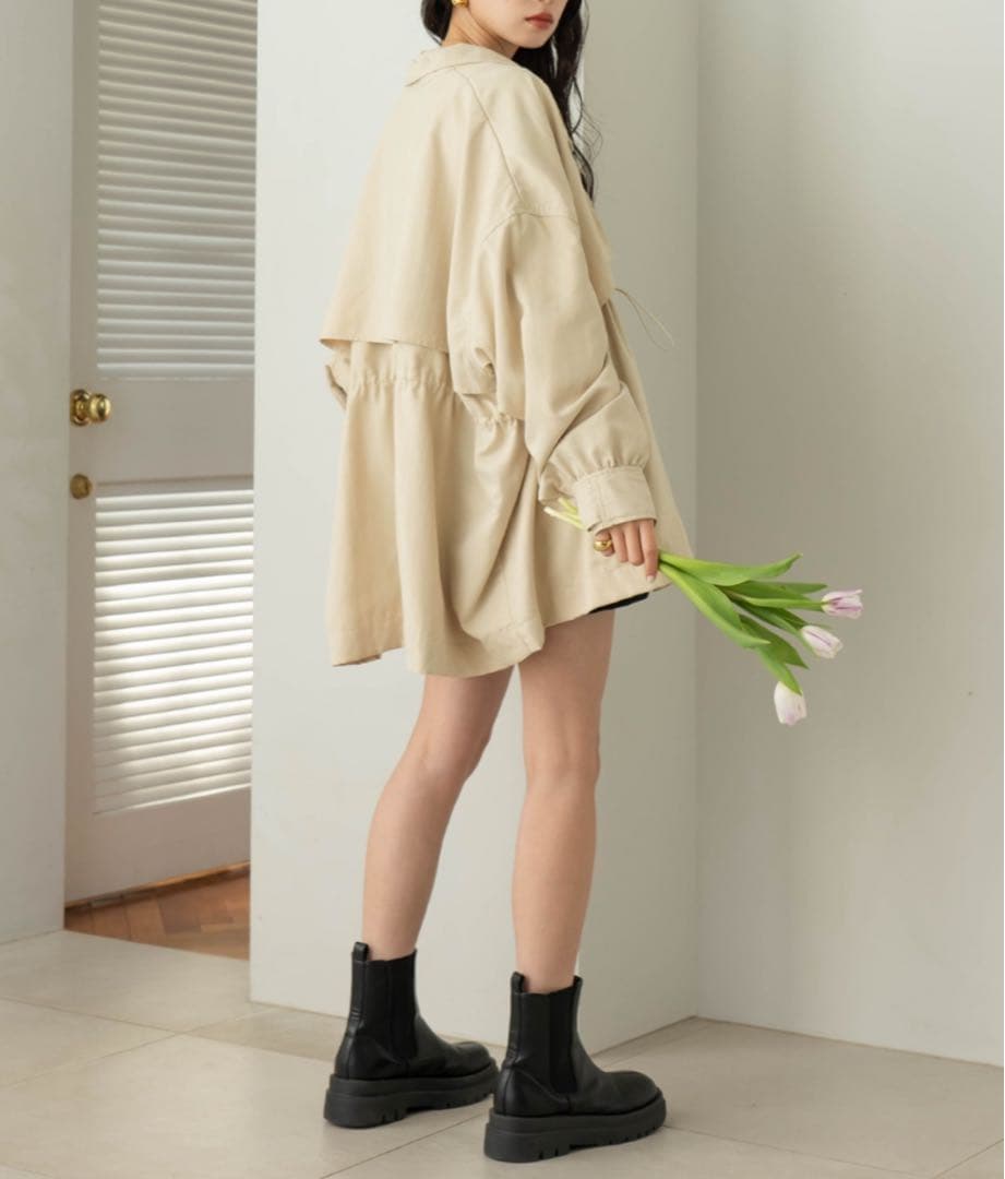 完売商品 hinari ミドル丈ピーチトレンチコート アイボリー