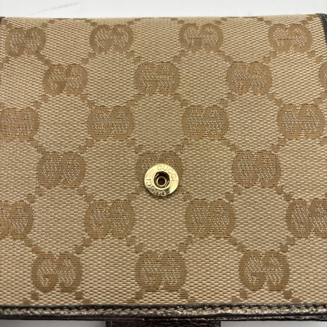 【美品・箱付】GUCCI グッチ 二つ折り財布 GGキャンバス Wホック
