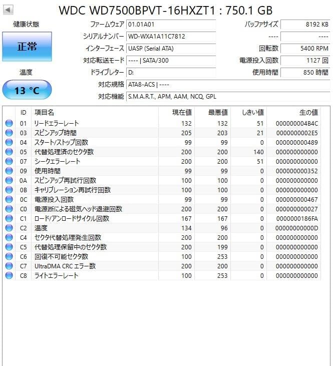 ✦動作正常✦2.5インチHDD 750GB×4 計3TB WD750 2843