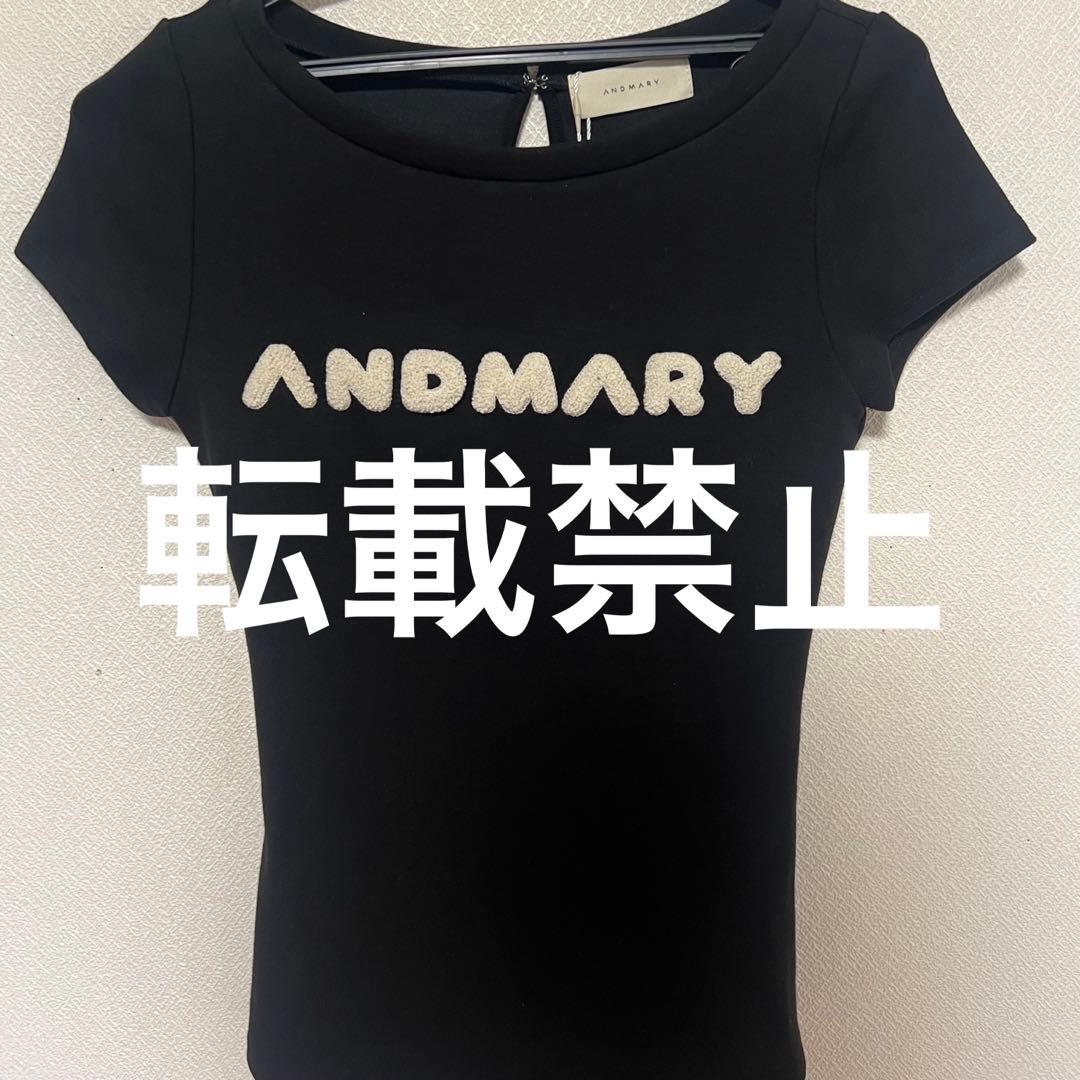 Mary logo tops Black ANDMARY ブラック Tシャツ