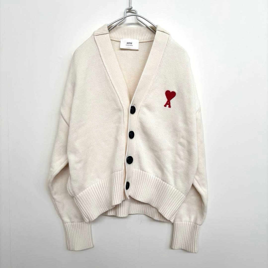 極美品 ✨AMI PARIS ハート刺繍ニットカーディガン アイボリーレディース