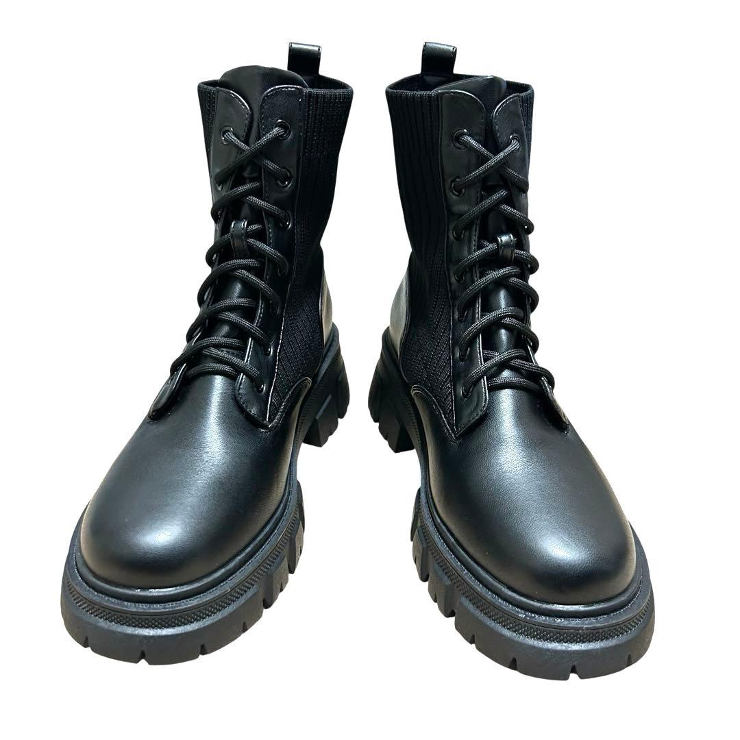 【極美品】fitfit ストレッチニット使いレースアップブーツ Lサイズ