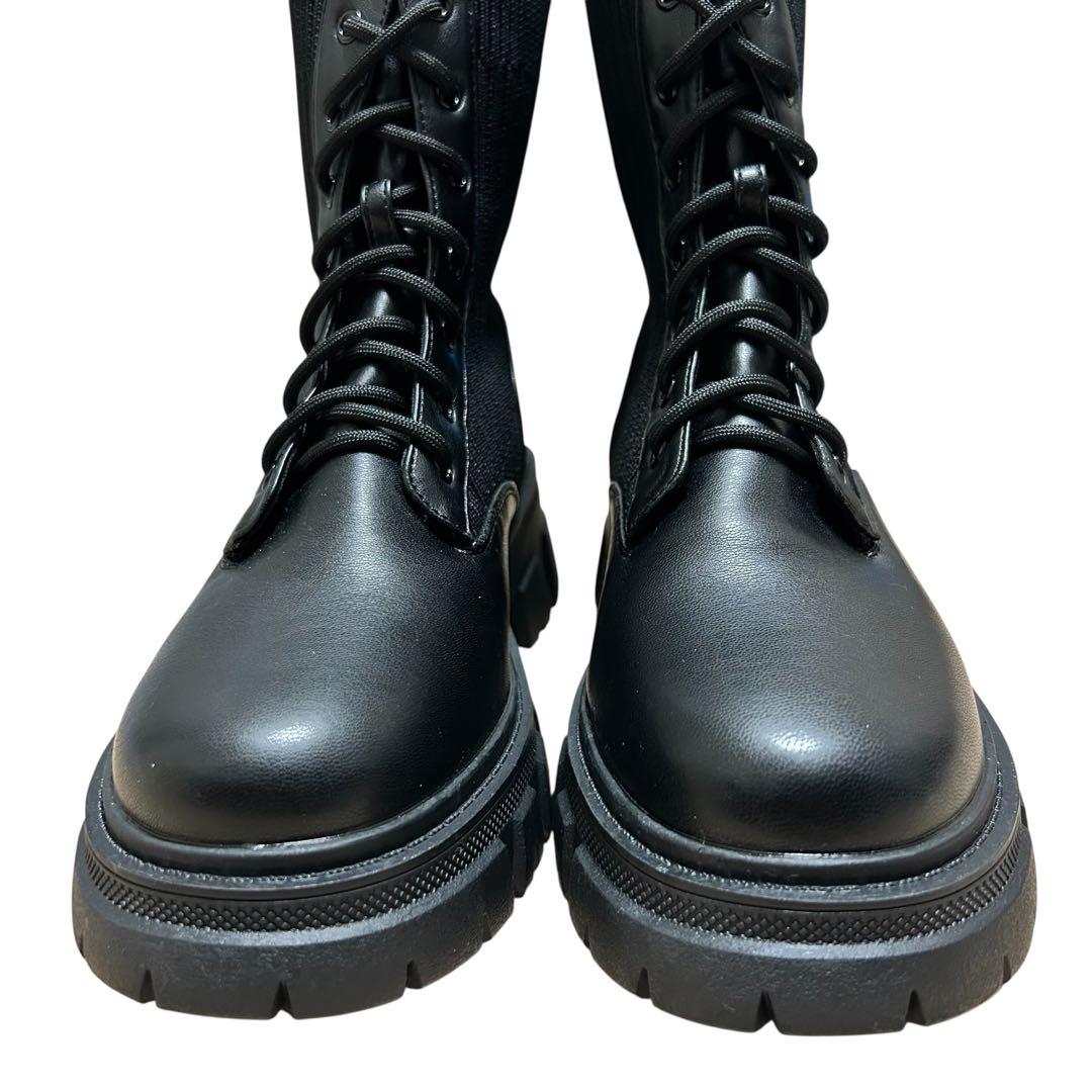 【極美品】fitfit ストレッチニット使いレースアップブーツ Lサイズ