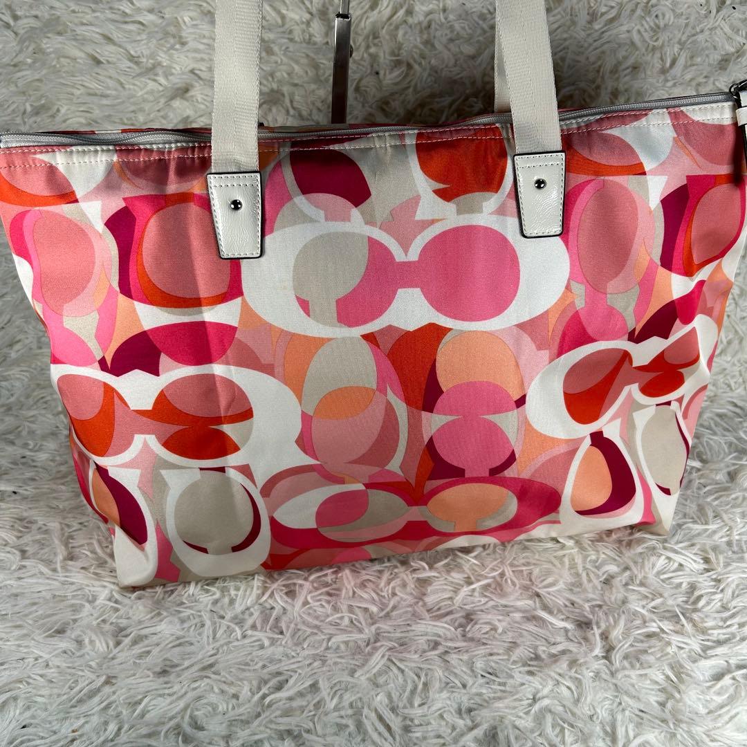 COACHコーチ　ナイロントートバッグ　ポーチ付　シグネチャー ボストン