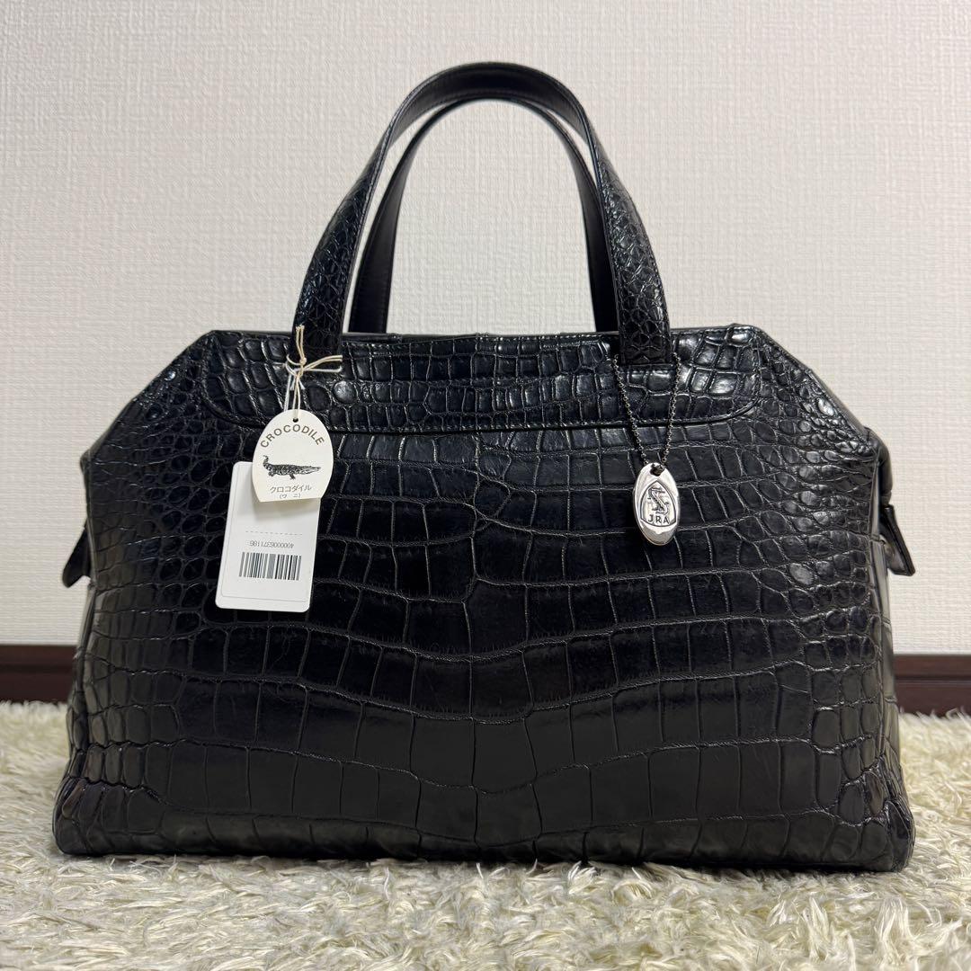美品　JRA認定　マットクロコダイルレザー　センター取り　ミニボストンバッグ　黒
