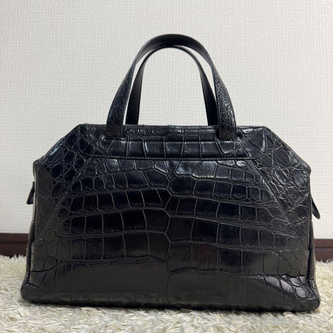 美品　JRA認定　マットクロコダイルレザー　センター取り　ミニボストンバッグ　黒