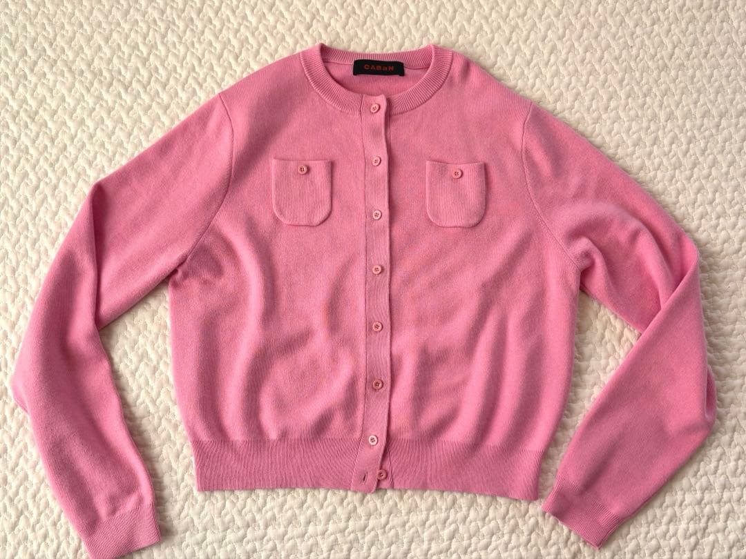 CABAN ピンク コットンカシミヤクルーネックカーディガン