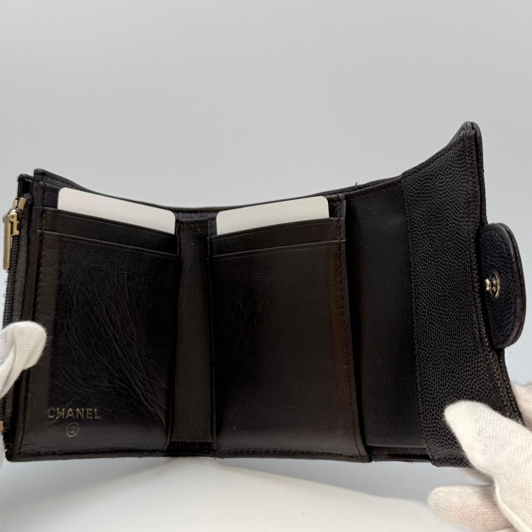 【極美品】CHANEL マトラッセ　三つ折り 財布　キャビア　箱ギャランティ付