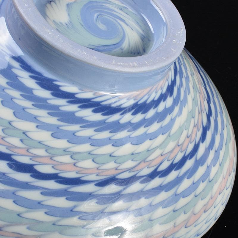恩田窯　村木朝司作　鶉文彩色中鉢　共箱　C　R5432C