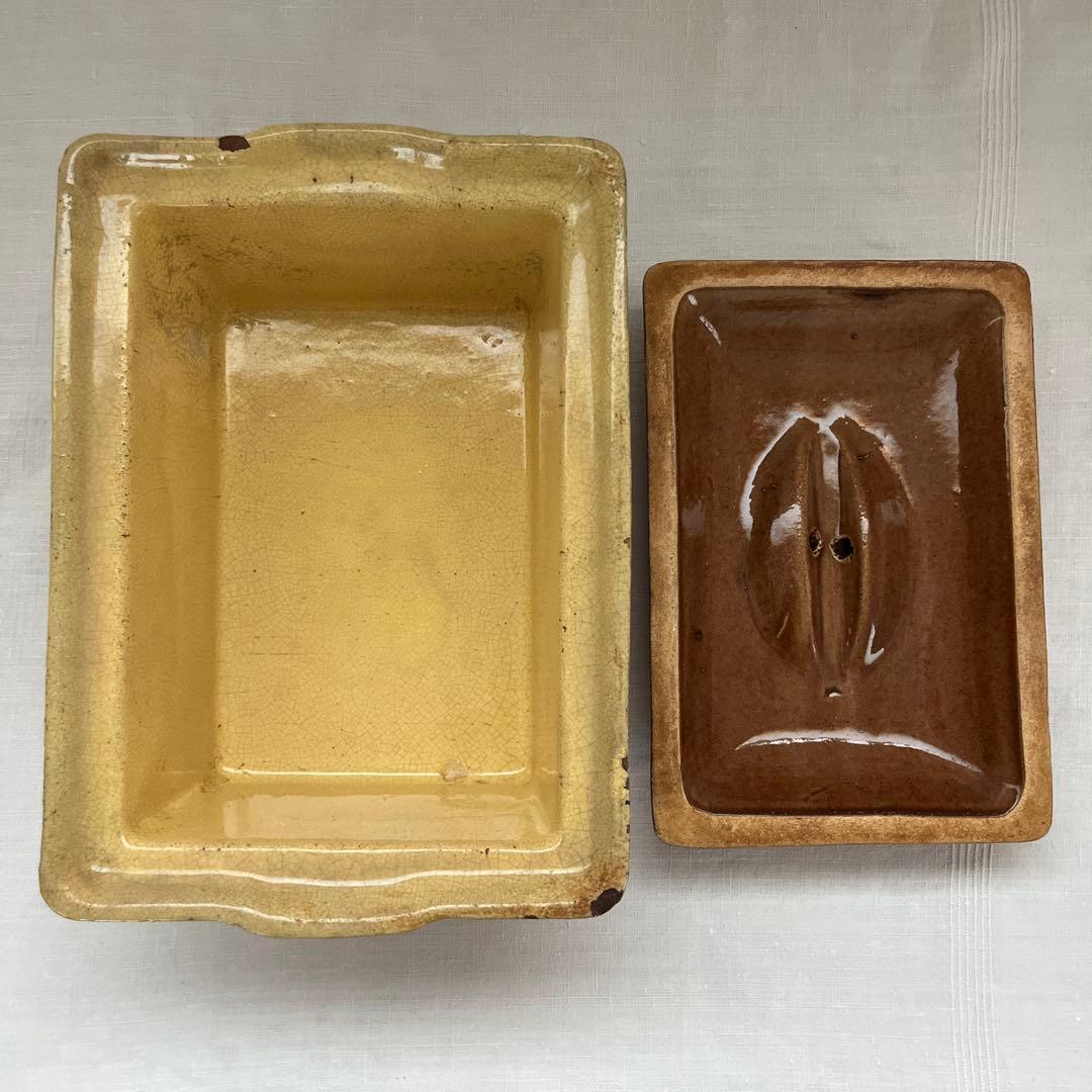 レア✨ フランスアンティーク テリーヌポット 陶器 グラタン皿 ハチミツ色 飴色