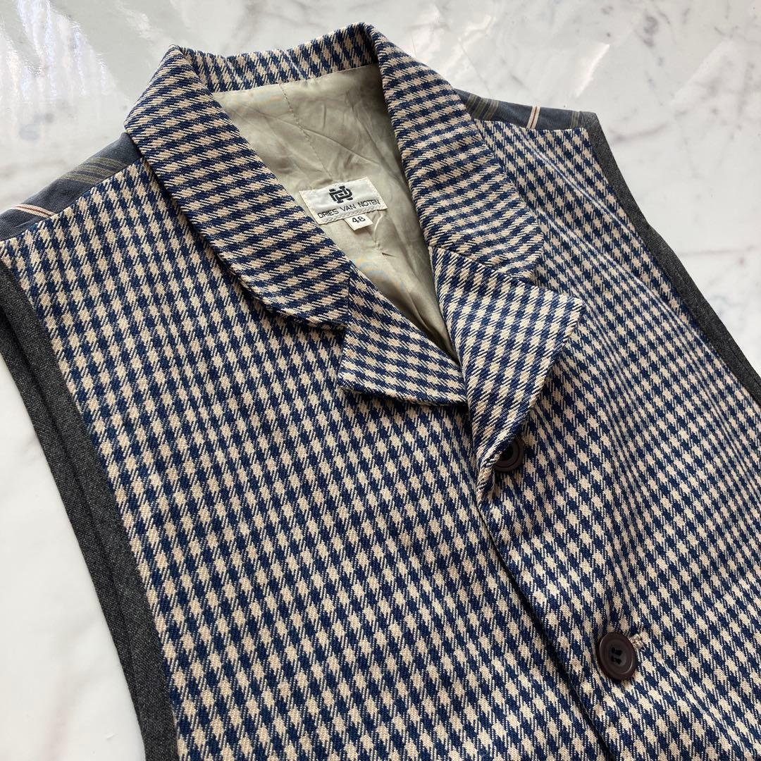 【美品】DRIES VAN NOTEN ベスト 表チェック 裏ストライプ M