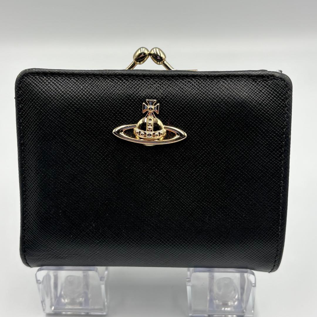 【Vivienne Westwood】 二つ折り財布 がま口 オーブ ロゴ 黒
