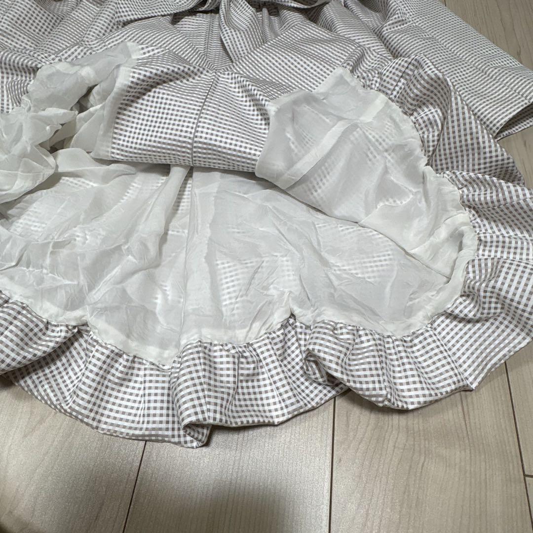 Rene TISSUE お花ジップ　コート　チェック　ポリエステル　リボン