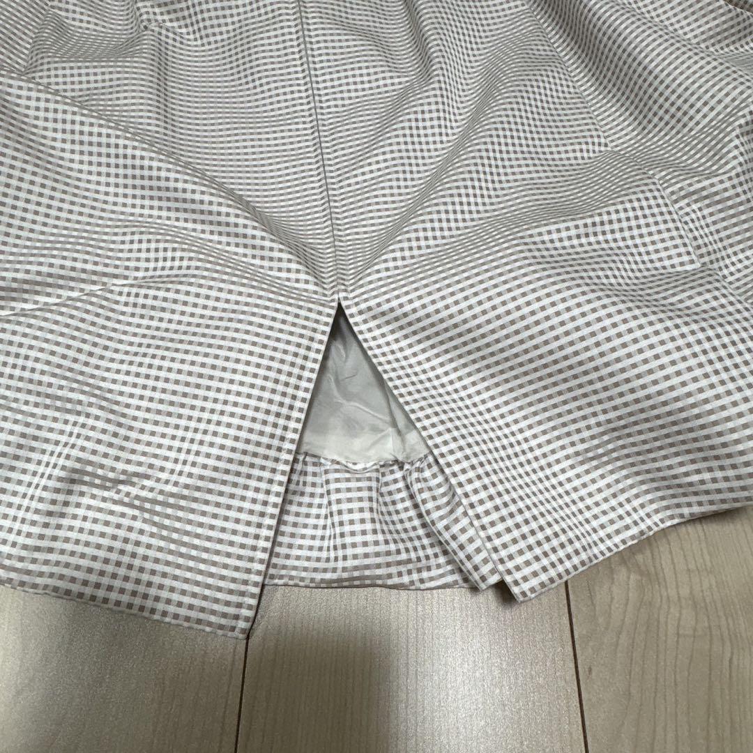 Rene TISSUE お花ジップ　コート　チェック　ポリエステル　リボン