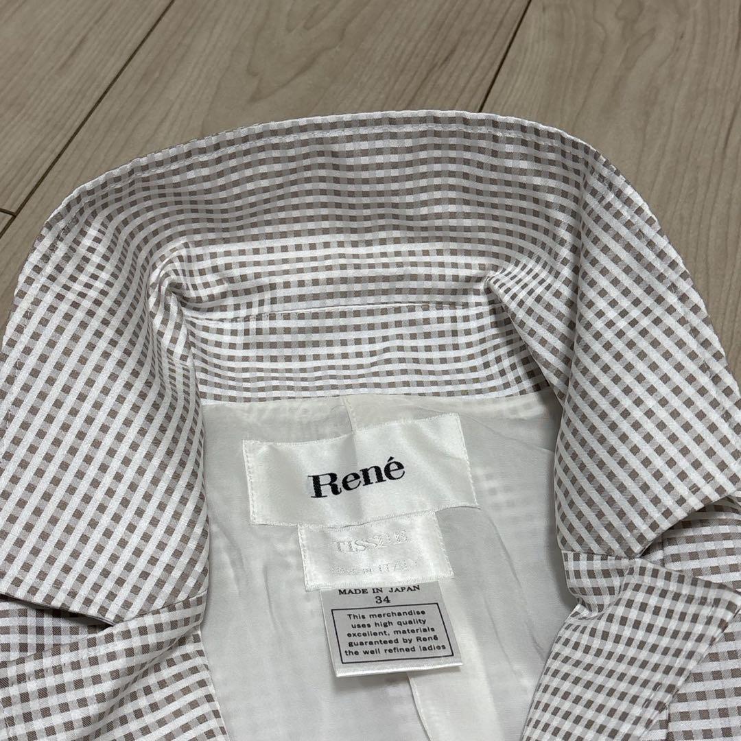 Rene TISSUE お花ジップ　コート　チェック　ポリエステル　リボン