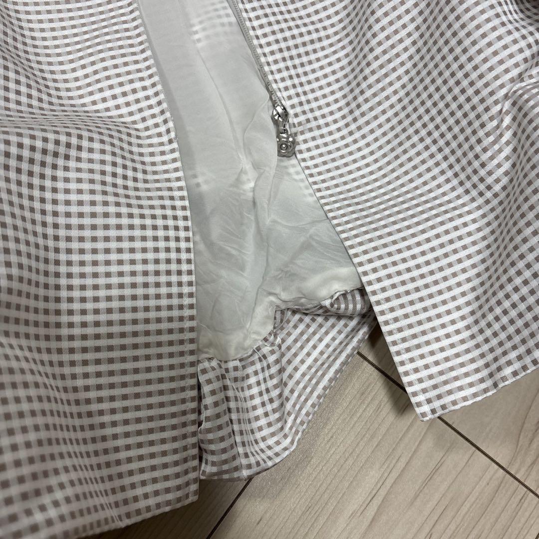 Rene TISSUE お花ジップ　コート　チェック　ポリエステル　リボン
