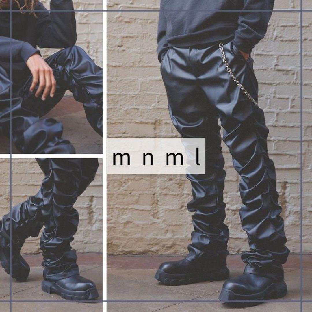新品 mnml Surper Stacked Leather Pants 裾溜め