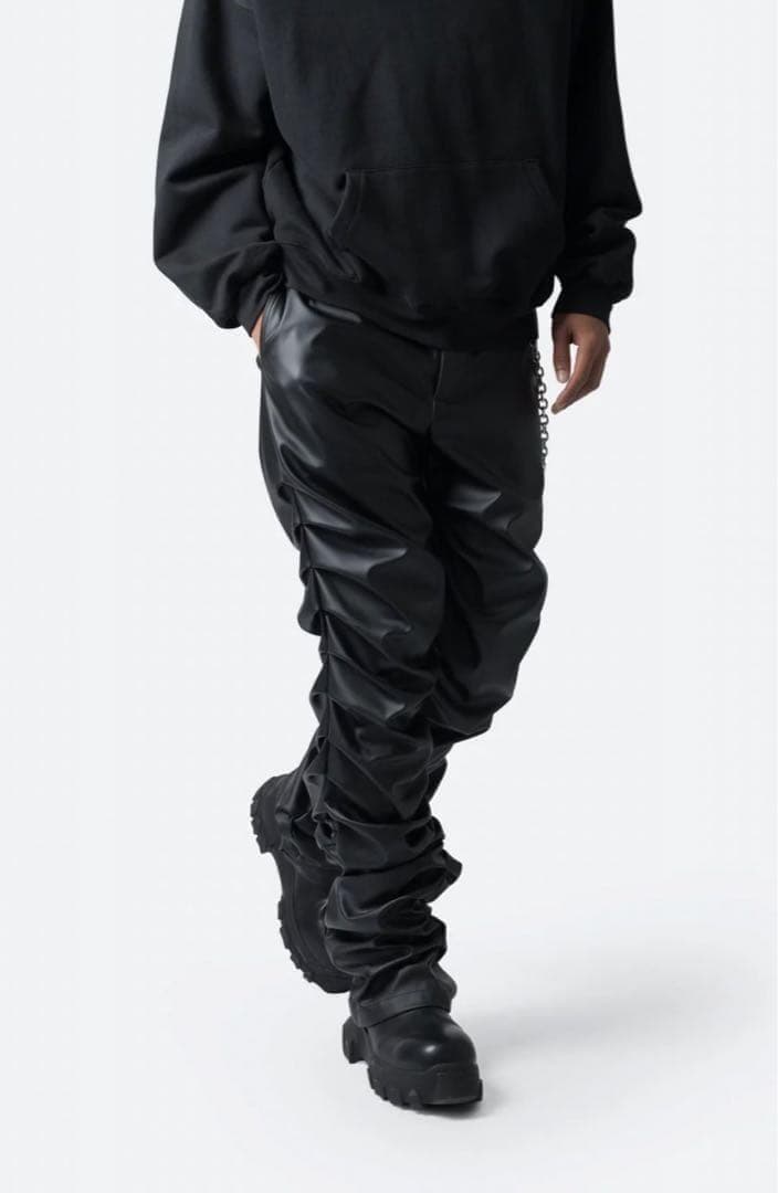 新品 mnml Surper Stacked Leather Pants 裾溜め