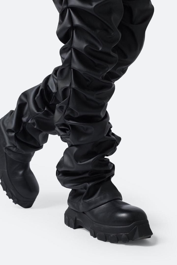 新品 mnml Surper Stacked Leather Pants 裾溜め