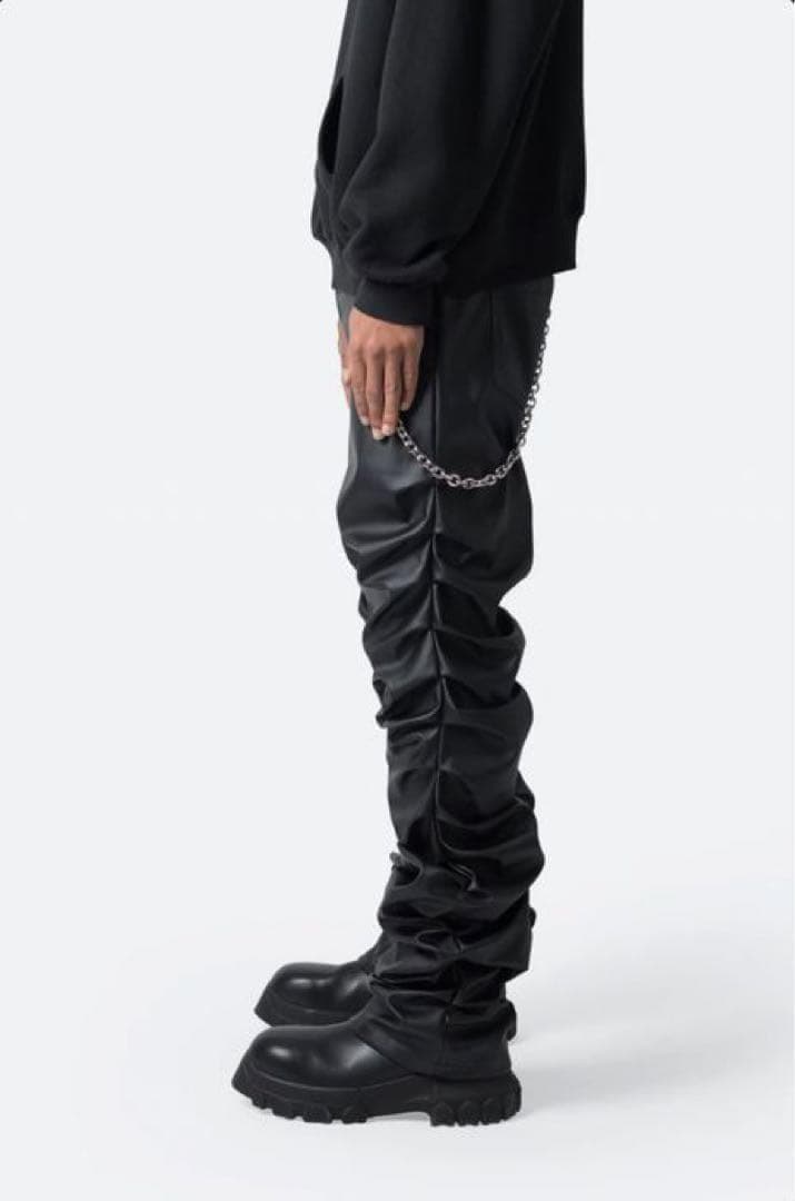 新品 mnml Surper Stacked Leather Pants 裾溜め