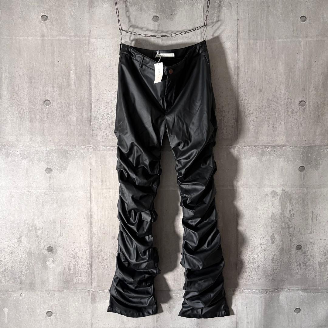 新品 mnml Surper Stacked Leather Pants 裾溜め